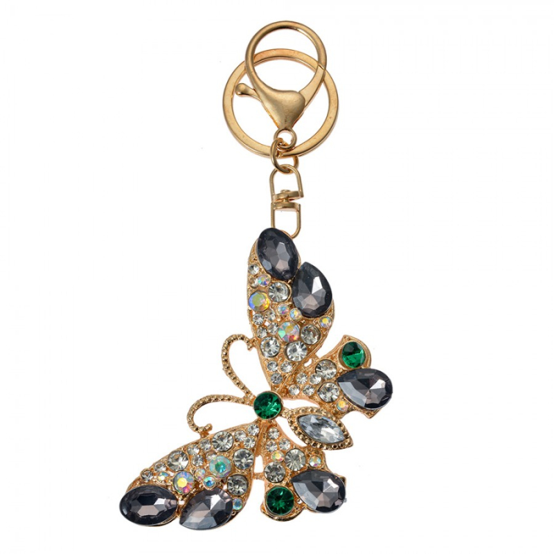 Móda a bižuterie - Černo-bílý přívěšek na klíče zlatý motýl – 5x1x8 cm