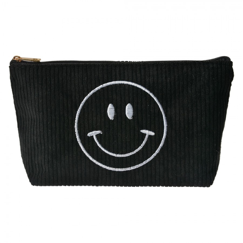 Móda a bižuterie - Černá kosmetická taštička se smajlíkem – 20x5x12 cm