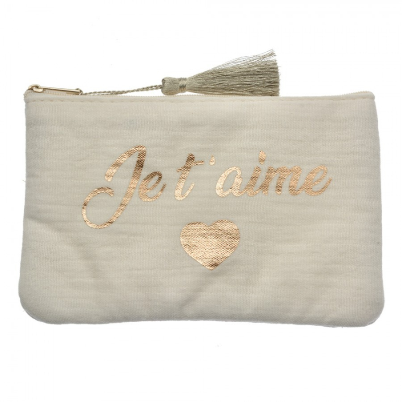 Móda a bižuterie - Bílá kosmetická taštička Je t’aime – 17x11 cm
