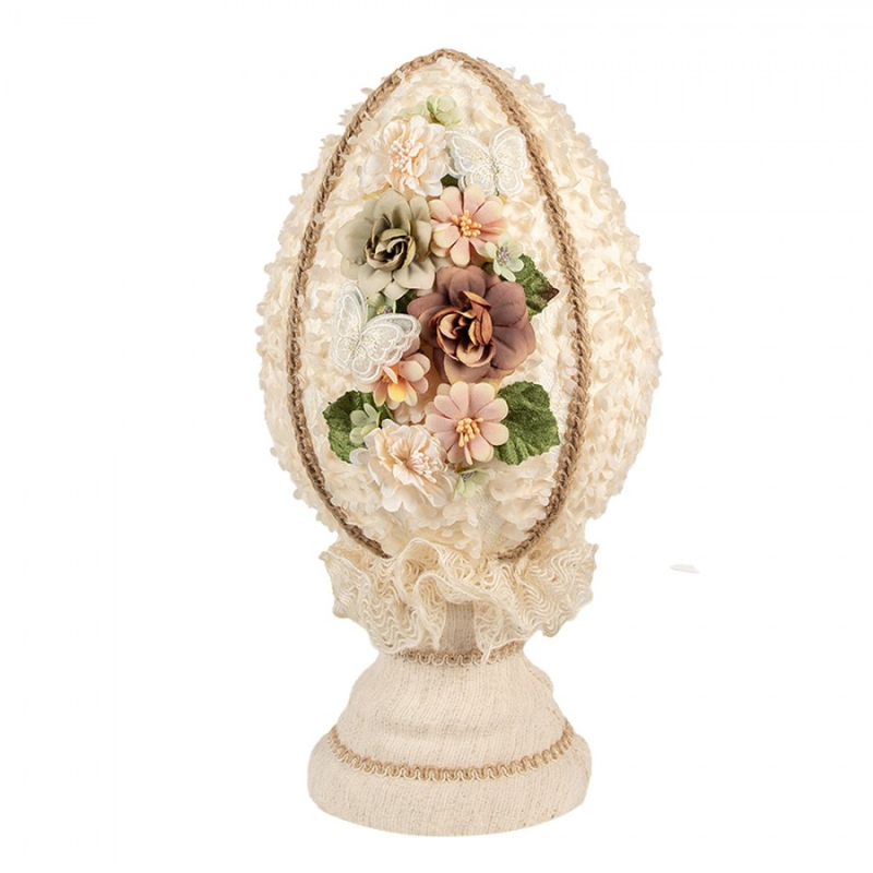 Doplňky a dekorace - Béžové vaíčko s květinami – textilní dekorace – 20x39 cm
