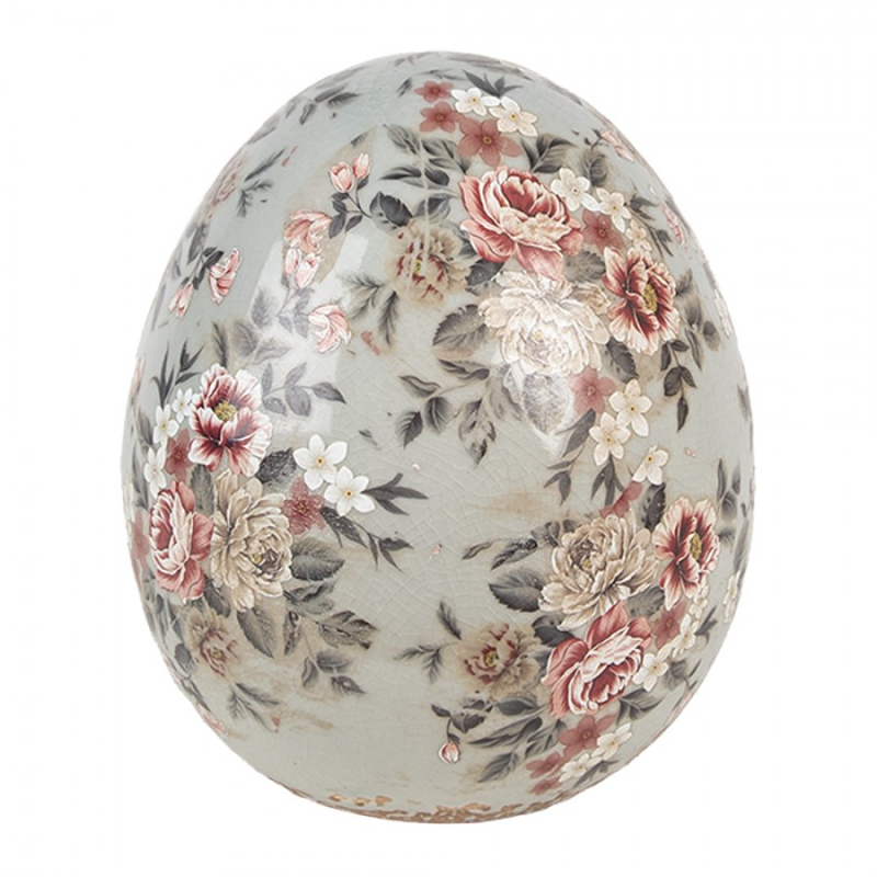 Doplňky a dekorace - Keramická dekorace socha šedivého vajíčka s kvítím Masselin L – 14x16 cm