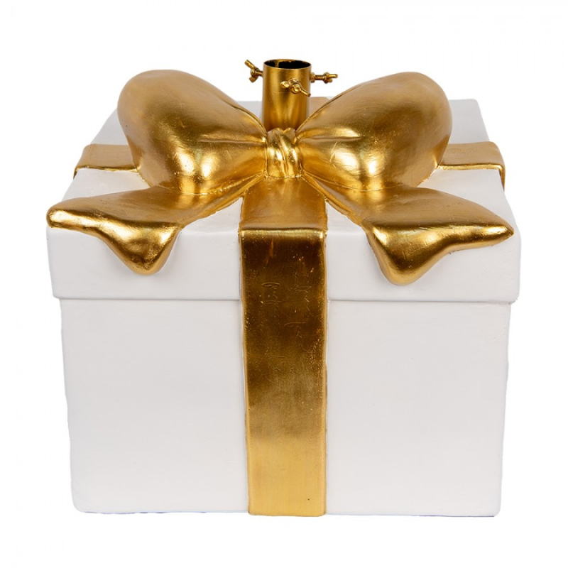 Doplňky a dekorace - Stojan na vánoční stromeček bílo-zlatý dárek – 30x28x48 cm