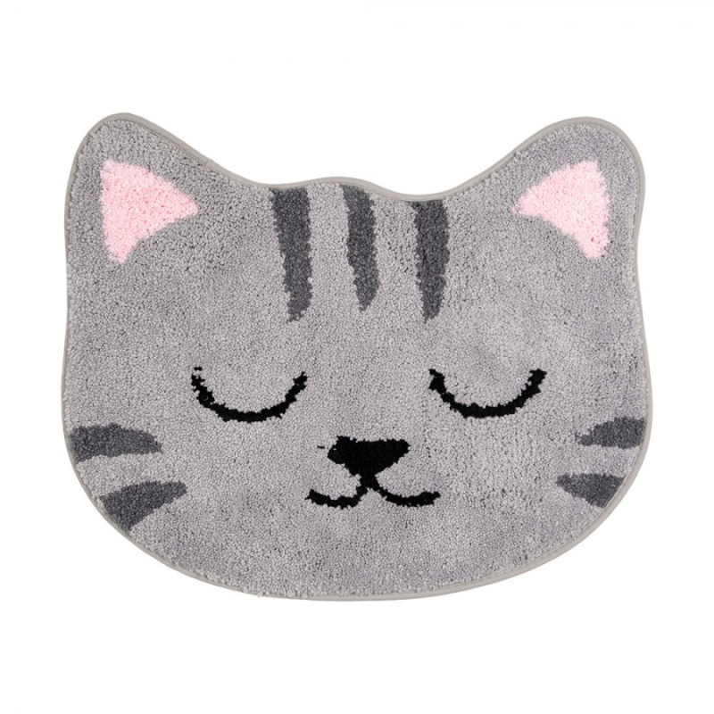 Koupelna a ložnice - Šedá koupelnová předložka kočička – 60x50x1 cm