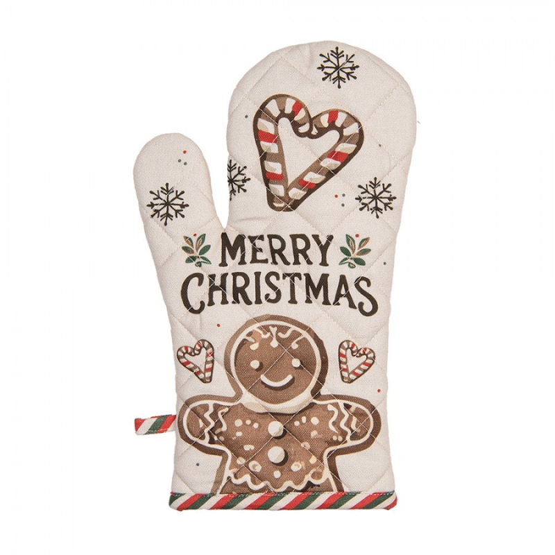 Textil - Béžová bavlněná chňapka kuchyňská rukavice s vánočními perníčky Classic Gingerbread Magic – 18x30 cm