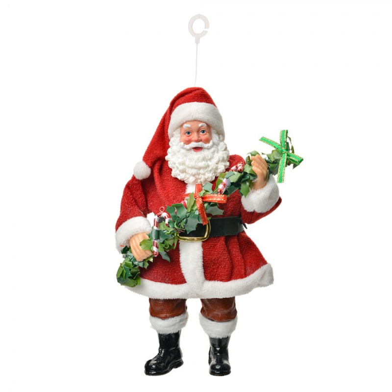 Doplňky a dekorace - Vánoční figurka Santa Claus s cesmínovou hůlkou – 17 cm