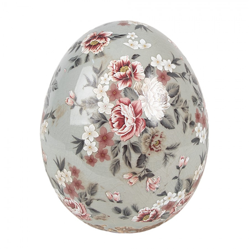 Doplňky a dekorace - Keramická dekorace socha malého šedivého vajíčka s kvítím Masselin M – 10x12 cm