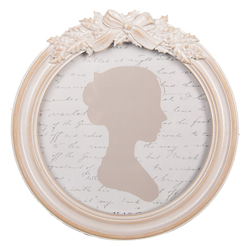 Doplňky a dekorace - Růžový kulatý fotorámeček s mašličkou a patinou Celant – 15x2x16 cm