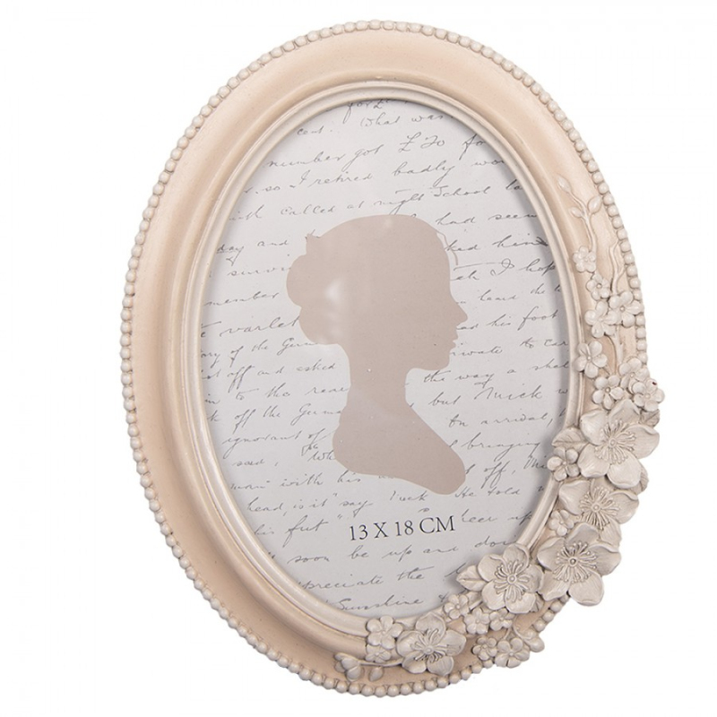 Doplňky a dekorace - Starorůžový oválný fotorámeček s květinovou aplikací Derived – 17x2x22 cm na fotografii 13x18 cm