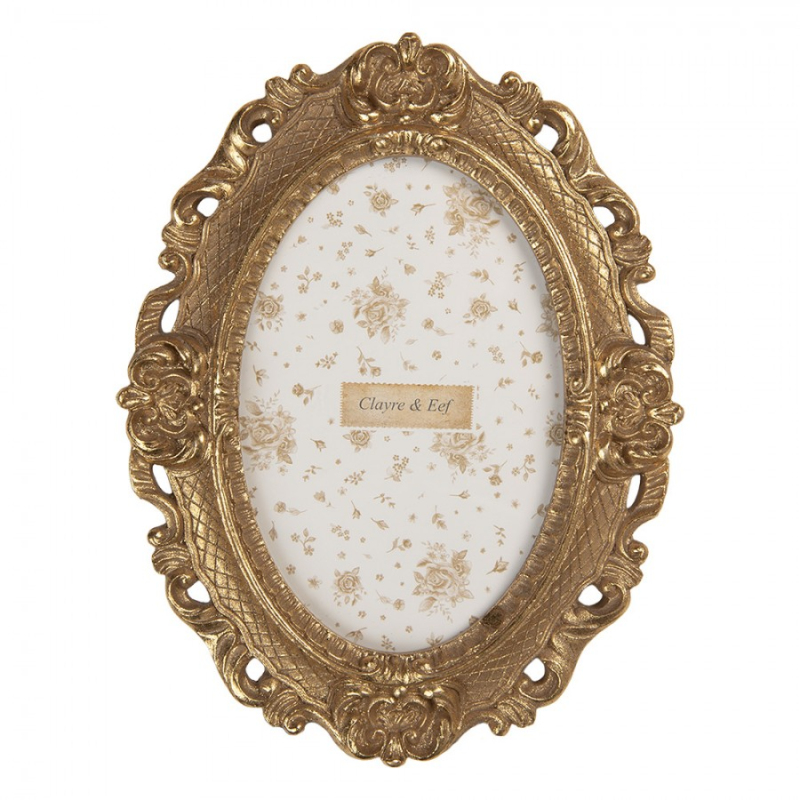 Doplňky a dekorace - Zlatý oválný fotorámeček ve vintage stylu Renchant – 16x2x21 cm na fotografii 10x15 cm