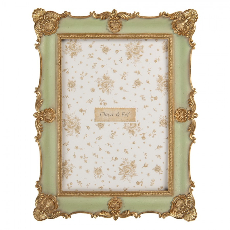 Doplňky a dekorace - Zelený fotorámeček se zlatým okrajem Sargent – 18x2x23 cm na fotografii 13x18 cm