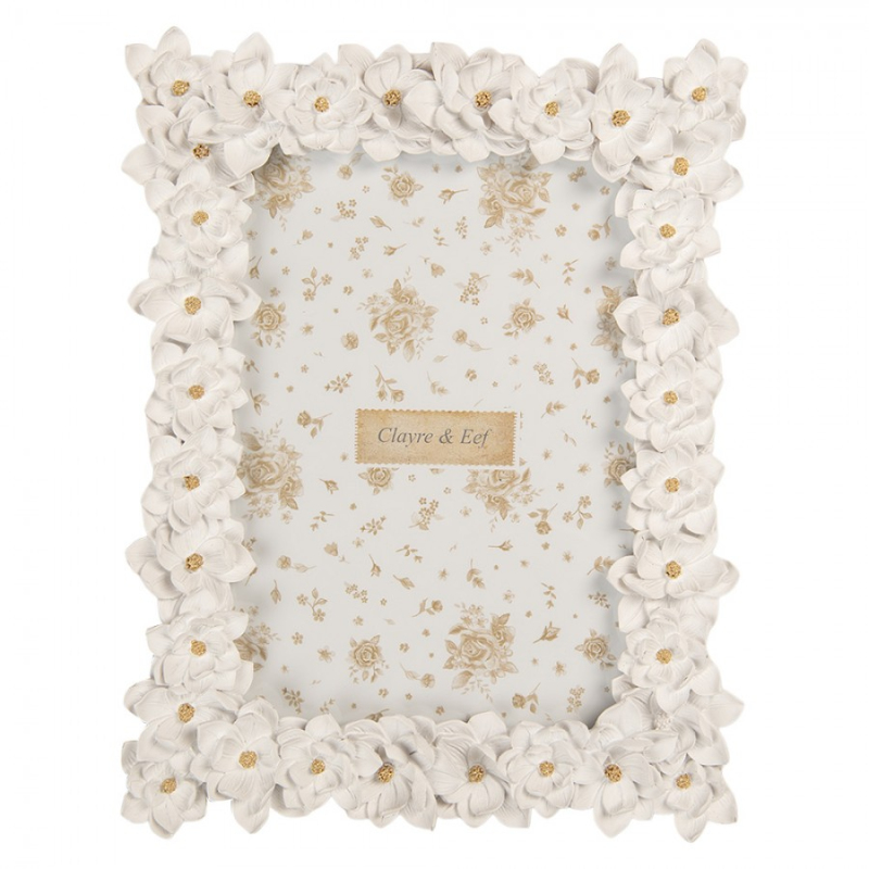 Doplňky a dekorace - Bílý fotorámeček s květinovou aplikací Wolter – 18x2x23 cm na fotografii 13x18 cm