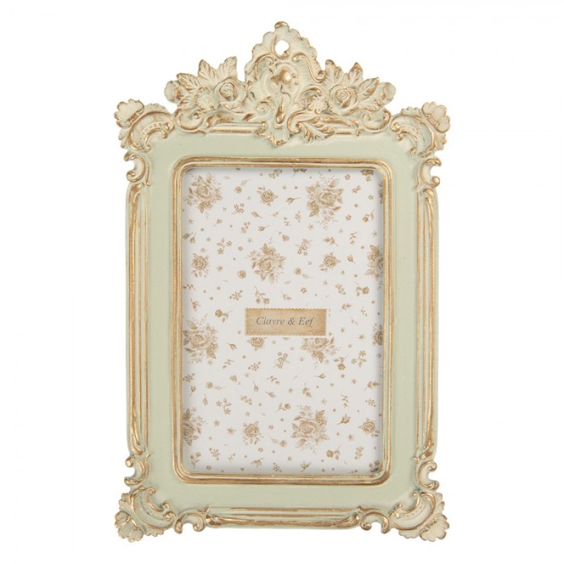 Doplňky a dekorace - Zelený fotorámeček se zlatou patinou Yves – 15x3x24 cm na fotografii 10x15 cm