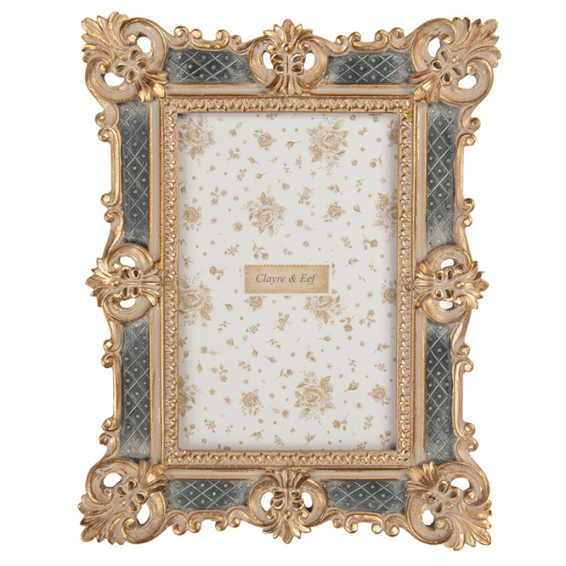 Doplňky a dekorace - Zlato-šedý fotorámeček v zámeckém stylu Wilren – 16x2x21 cm na fotografii 10x15 cm