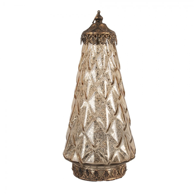 Doplňky a dekorace - Béžová skleněná dekorace ve tvaru stromku s LED světýlkem Klalies II – 13x28 cm / 2xAAA