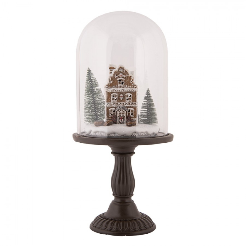 Doplňky a dekorace - Vánoční dekorace perníkový domeček pod skleněným poklopem na hnědém podstavci – 18x36 cm