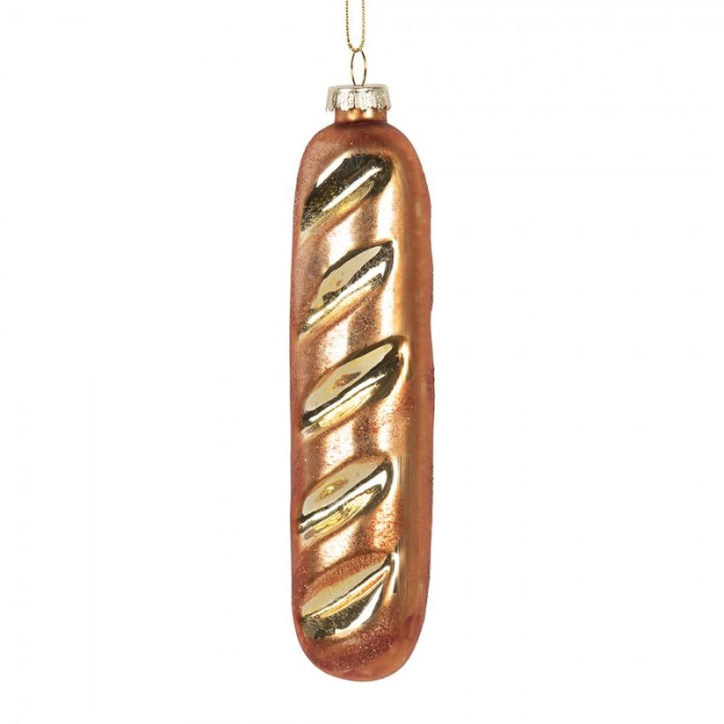 Doplňky a dekorace - Skleněná vánoční ozdoba zlatá francouzská bageta – 4x3x15 cm