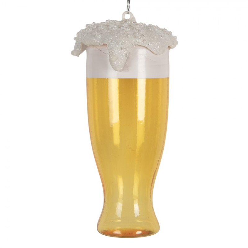 Doplňky a dekorace - Skleněná vánoční ozdoba půllitr s pivem – 7x14 cm