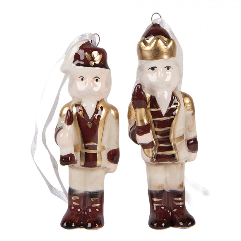 Doplňky a dekorace - Vánoční keramické závěsné ozdoby s motivem Louskáčka béžovo-červené Moer – 3x3x10 cm