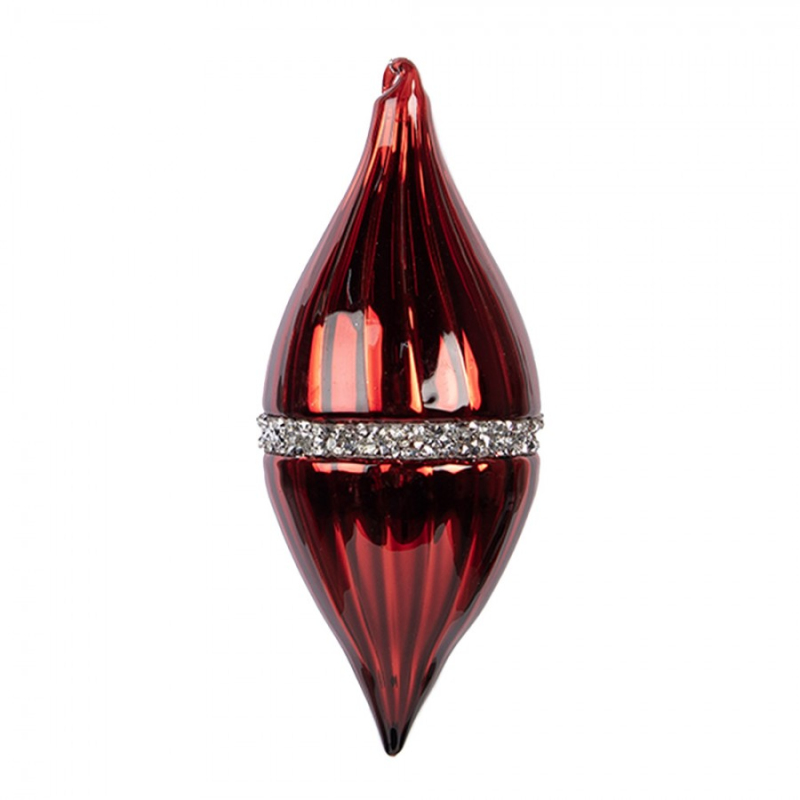 Doplňky a dekorace - Červená skleněná vánoční ozdoba s třpytivým pruhem Glaam – 8x18 cm