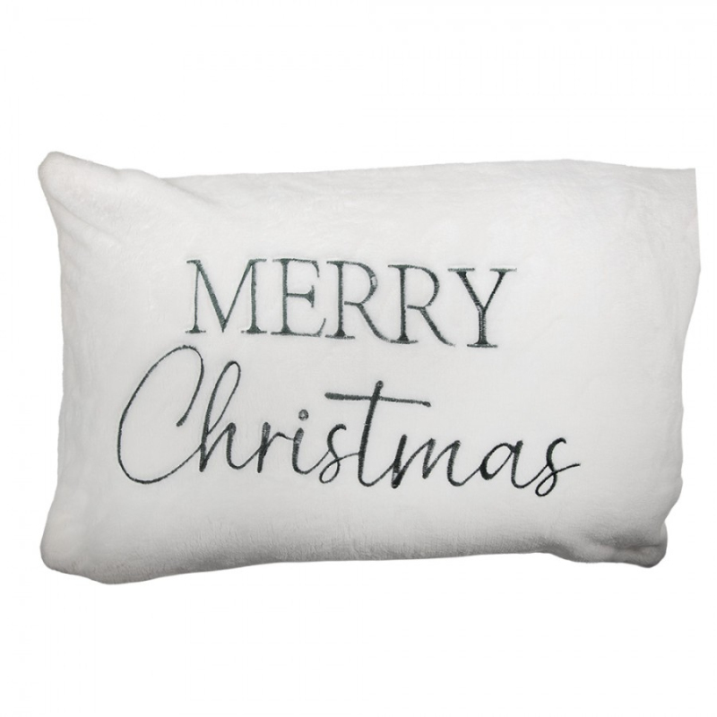 Textil - Bílý vánoční povlak na polštář s nápisem Merry Christmas – 35x50 cm
