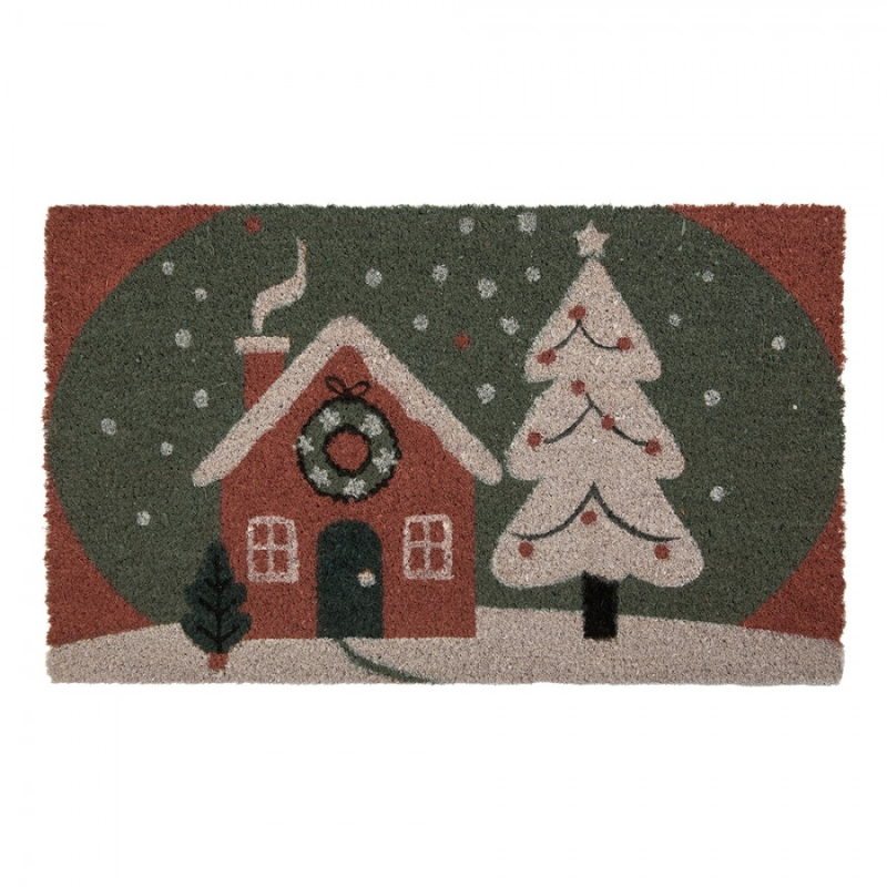 Doplňky a dekorace - Kokosová rohožka s vánočním motivem zasněženého domečku – 75x45x1 cm