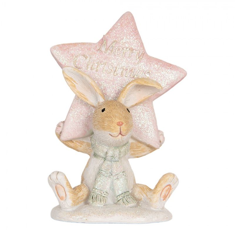 Doplňky a dekorace - Pastelová vánoční dekorace zajíček s třpytivou šálou a hvězdou Merry Christmas – 8x5x11 cm