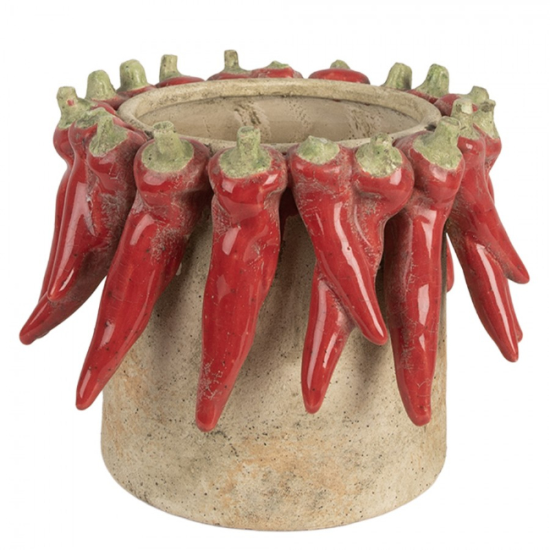 Doplňky a dekorace - Cementový květináč s plastickými chilli papričkami Terazzo L – 21x17 cm