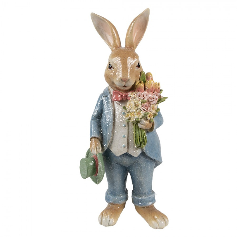 Doplňky a dekorace - Dekorace socha fešáckého králíka s kytičkou na námluvách – 26 cm
