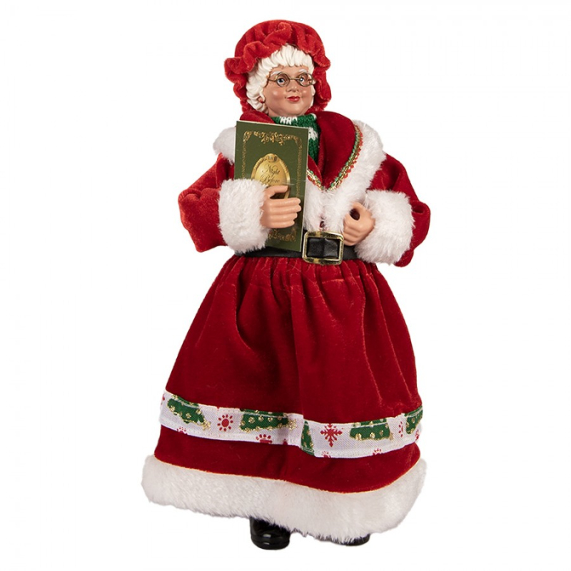 Doplňky a dekorace - Vánoční figurka paní Clausová s knížkou pohádek – 28 cm