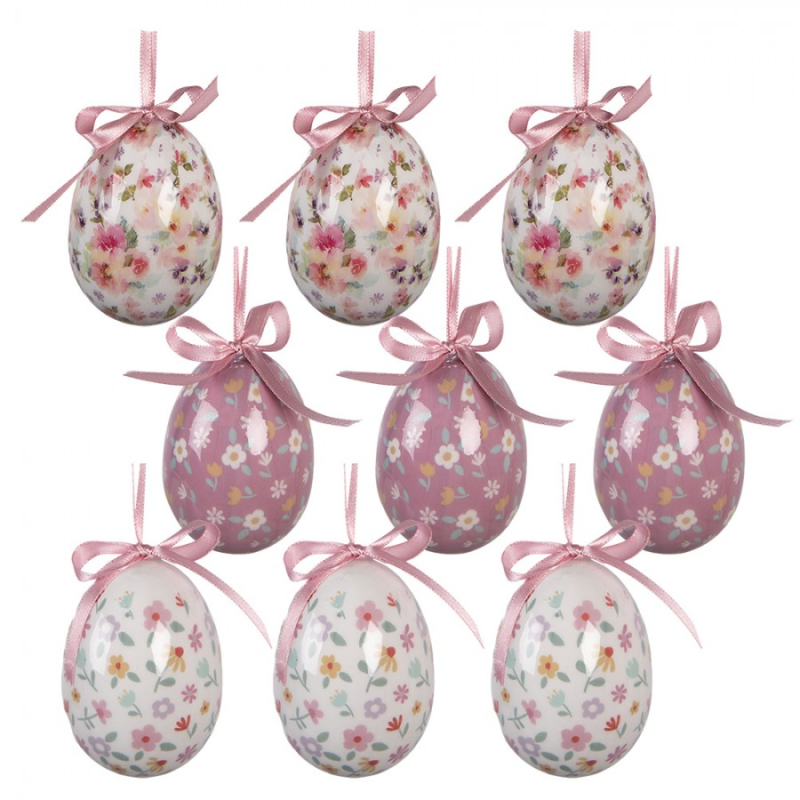 Doplňky a dekorace - Sada 9 závěsných velikonočních vajíček s vintage růžovým květinovým motivem – 5x8 cm