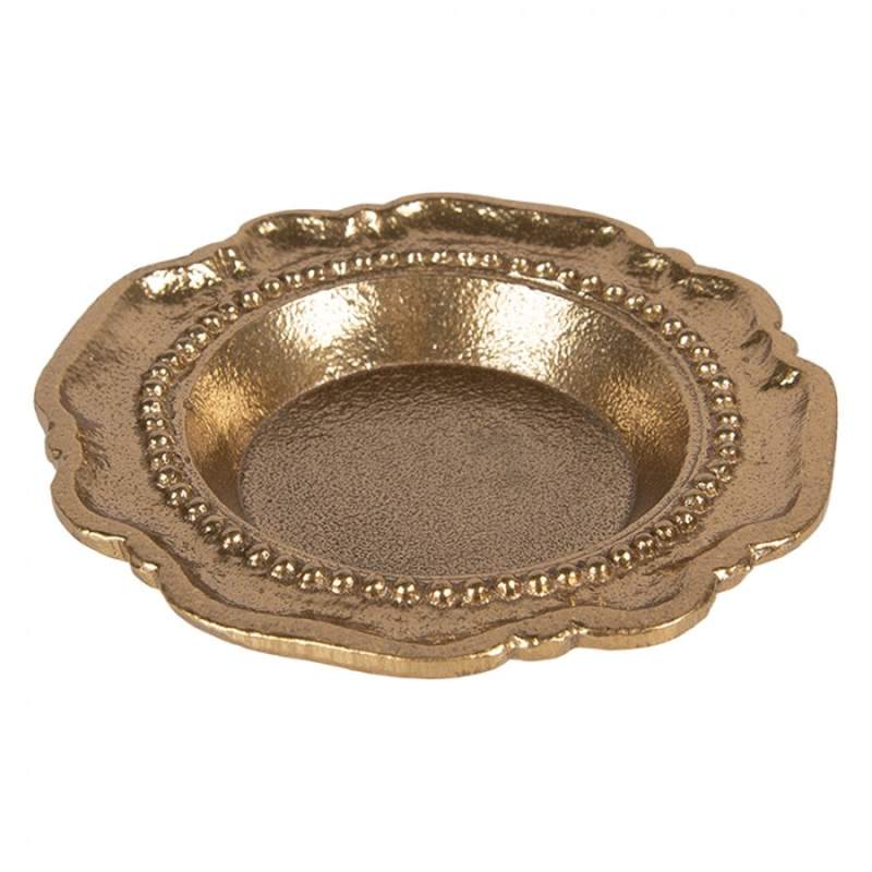 Doplňky a dekorace - Dekorační zlatý malý podnos / tác s vlnitým okrajem – 12x8x2 cm
