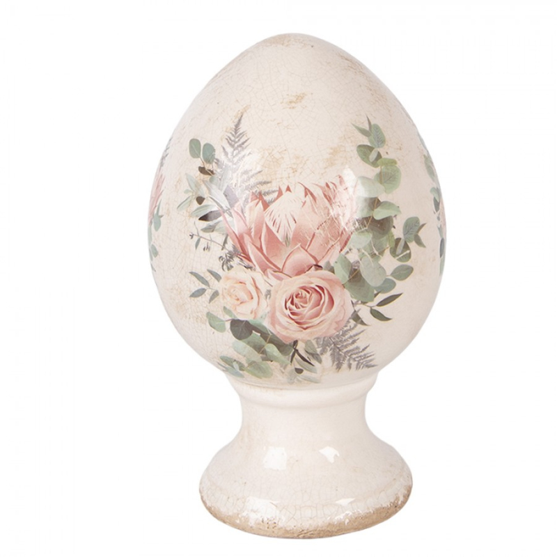 Doplňky a dekorace - Keramické vejce na podstavci růže a eukalyptus Vintage Rose M – 12x19 cm