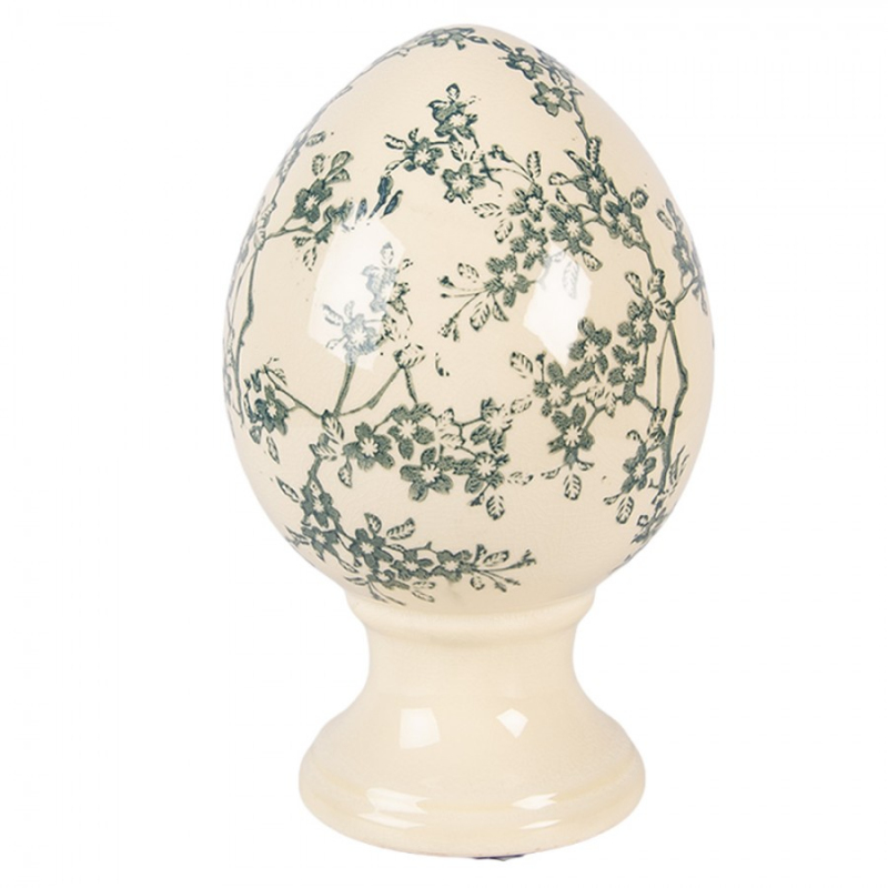 Doplňky a dekorace - Keramické vejce na podstavci se zeleným květinovým motivem Emerald Bloom M – 12x19 cm