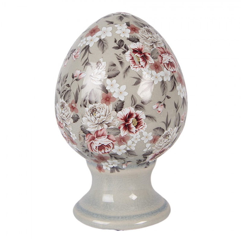 Doplňky a dekorace - Keramické vejce na podstavci s šedou glazurou a květy Masselin S – 9x14 cm