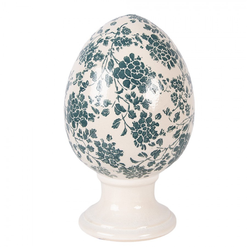 Doplňky a dekorace - Keramické vejce na podstavci s retro zeleným dekorem Old-Fashioned L – 15x24 cm