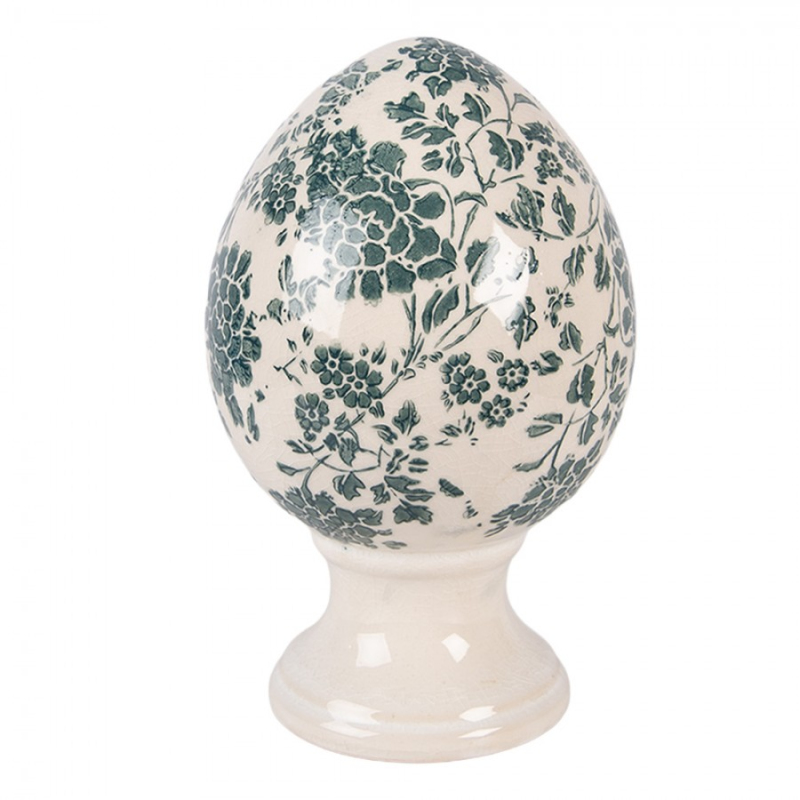 Doplňky a dekorace - Keramické vejce na podstavci s retro zeleným dekorem Old-Fashioned M – 12x19 cm
