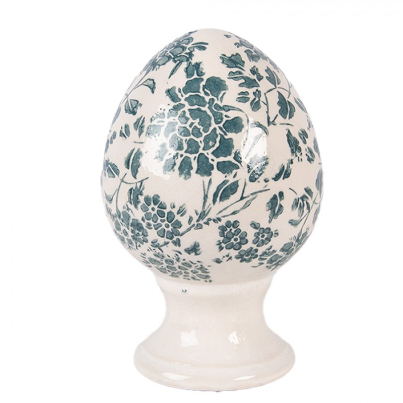 Doplňky a dekorace - Keramické vejce na podstavci s retro zeleným dekorem Old-Fashioned S – 9x14 cm
