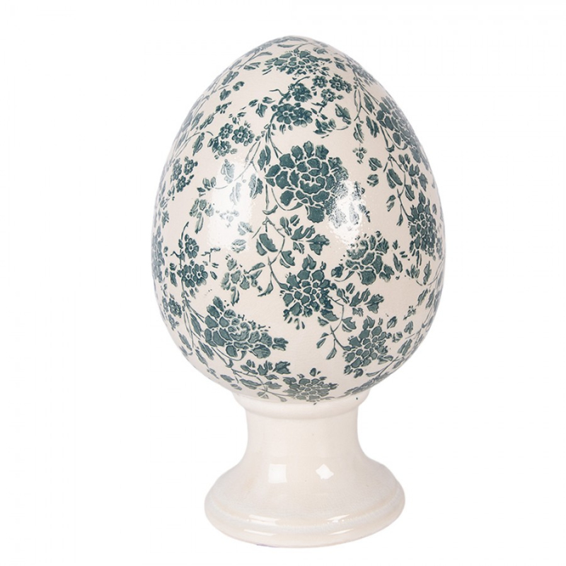 Doplňky a dekorace - Keramické vejce na podstavci s retro zeleným dekorem Old-Fashioned XL – 17x28 cm