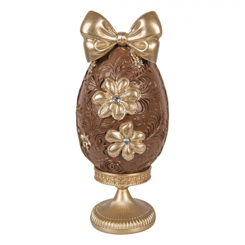 Doplňky a dekorace - Dekorace hnědé vajíčko na podstavci se zlatou mašlí Zoete Pasen – 10x9x21 cm