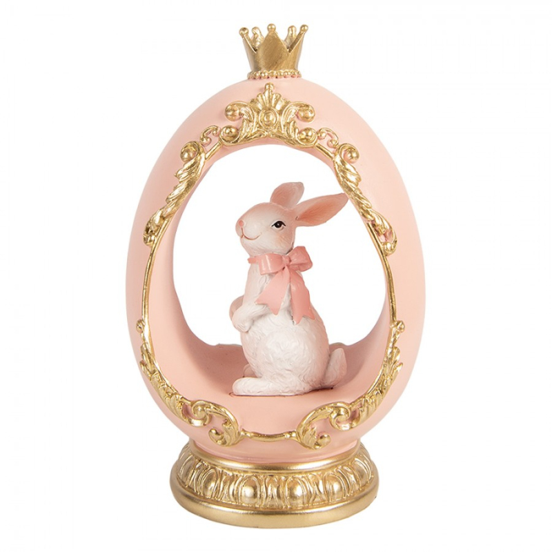 Doplňky a dekorace - Růžové vajíčko s králíčkem a korunkou na zlatém podstavci – 13x10x20 cm