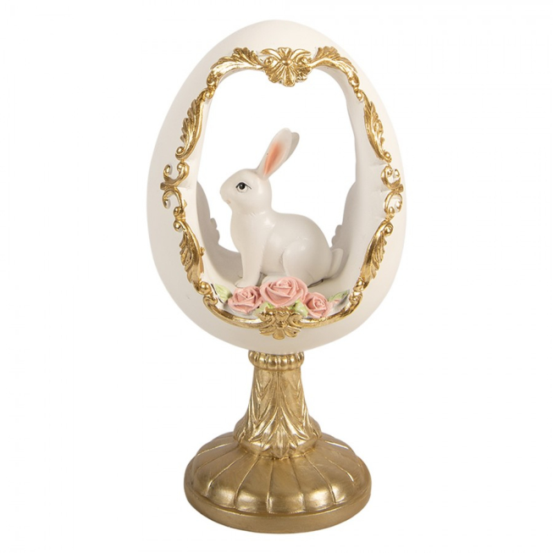 Doplňky a dekorace - Bílé velikonoční vajíčko s králíčkem na zlatém podstavci – 12x11x22 cm
