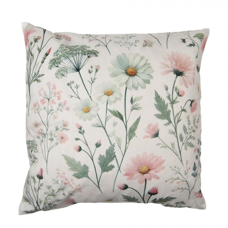 Textil - Povlak na polštář s růžovo-zeleným motivem lučních květin polyester – 45x45 cm