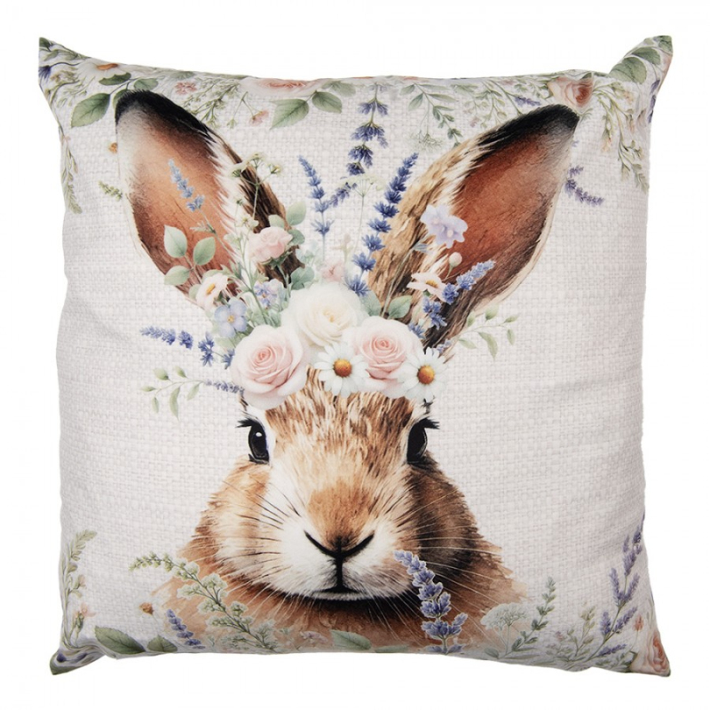 Textil - Povlak na polštář velikonoční zajíček s květinovým věncem polyester – 45x45 cm
