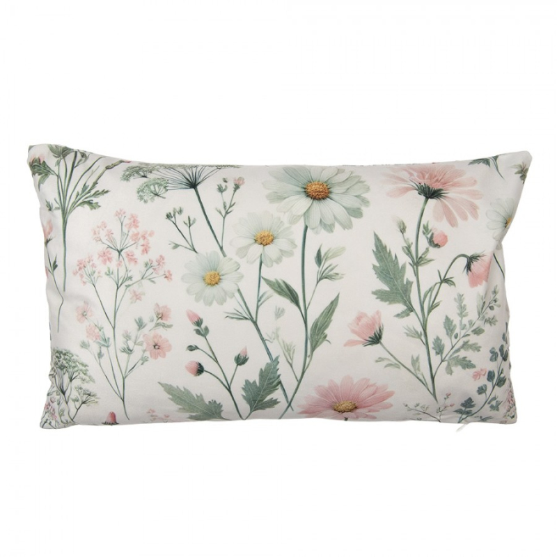 Textil - Obdélníkový povlak na polštář s růžovo-zeleným motivem lučních květin polyester – 35x50 cm