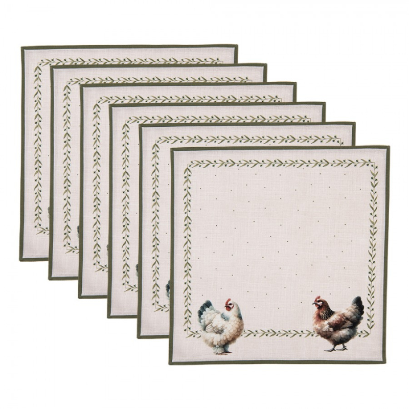 Textil - Sada 6 bavlněných ubrousků s kohoutkem a slepičkou Farm Love – 40x40 cm