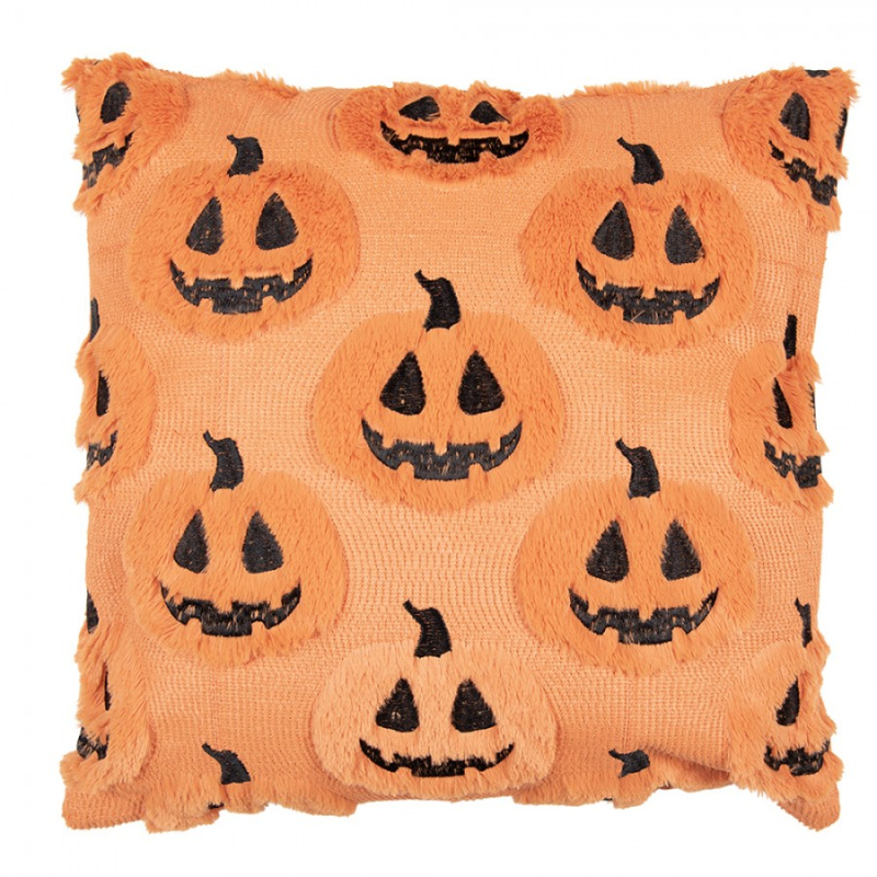 Textil - Podzimní oranžový dekorační poštář s dýňovými strašidly Plaas – 45x45x6 cm