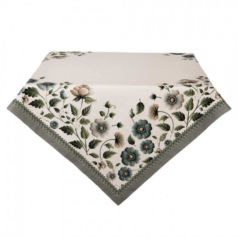 Textil - Béžovo-zelený ubrus se zelenými květy Gently Blooming – 100x100 cm