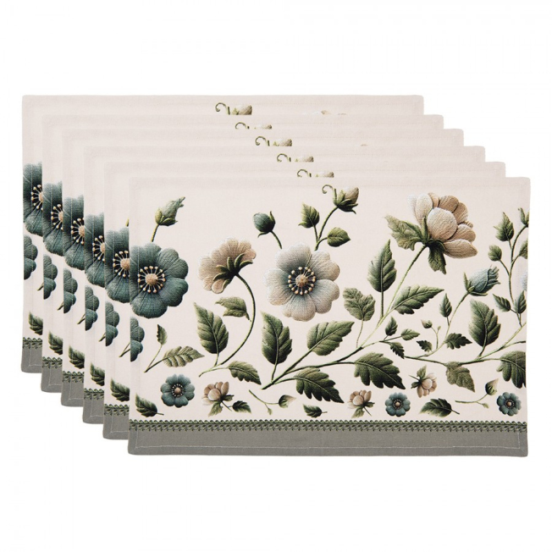 Textil - Sada 6 bavlněných prostírek se zelenými květy Gently Blooming – 48x35 cm