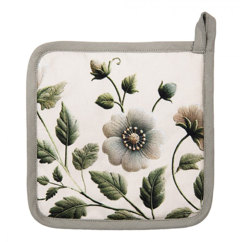 Textil - Kuchyňská chňapka / podložka pod hrnec se zelenými květy Gently Blooming – 20x20 cm