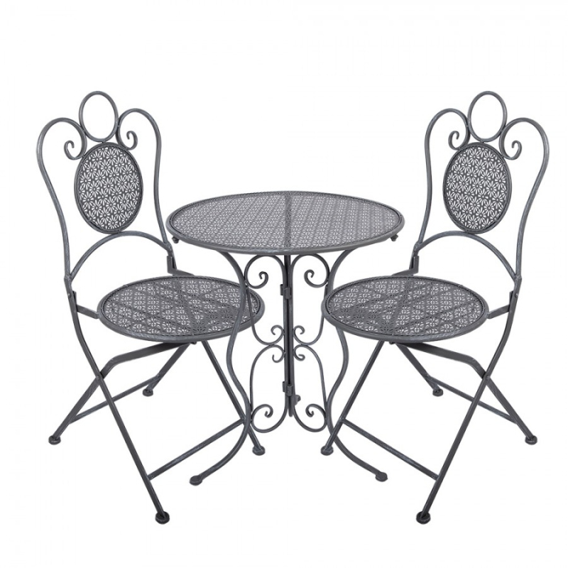 Zahrada a zvířata - Šedý zahradní set / bistro set stolek a 2 židle ve vintage stylu Beegden – 60x71 / 2x 50x40x93 cm